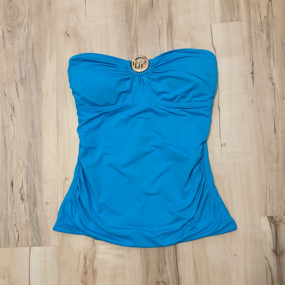 Small Michael Kors Teal and Gold Strapless Tube Swim Top
